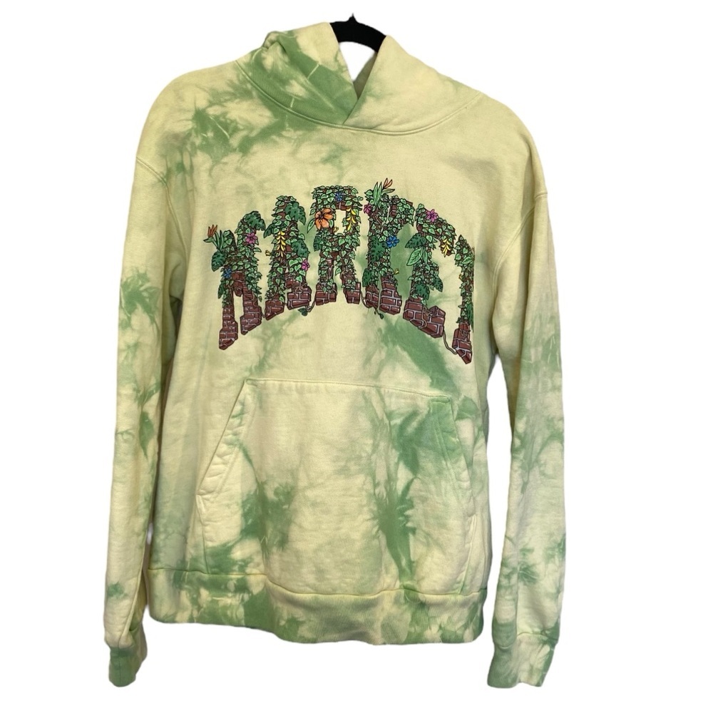 Chinatown Market Tie Dye Hoodie With Hawaiian Flowers Green/ Yellow Size Medium